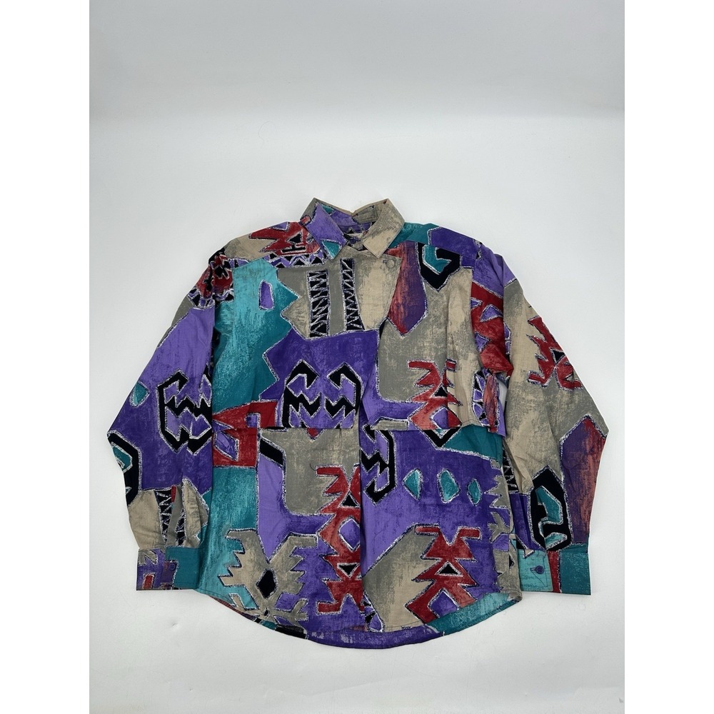 VTG 80s WRANGLER Women's L Western Shirt Aztec Abstract Southwest Print